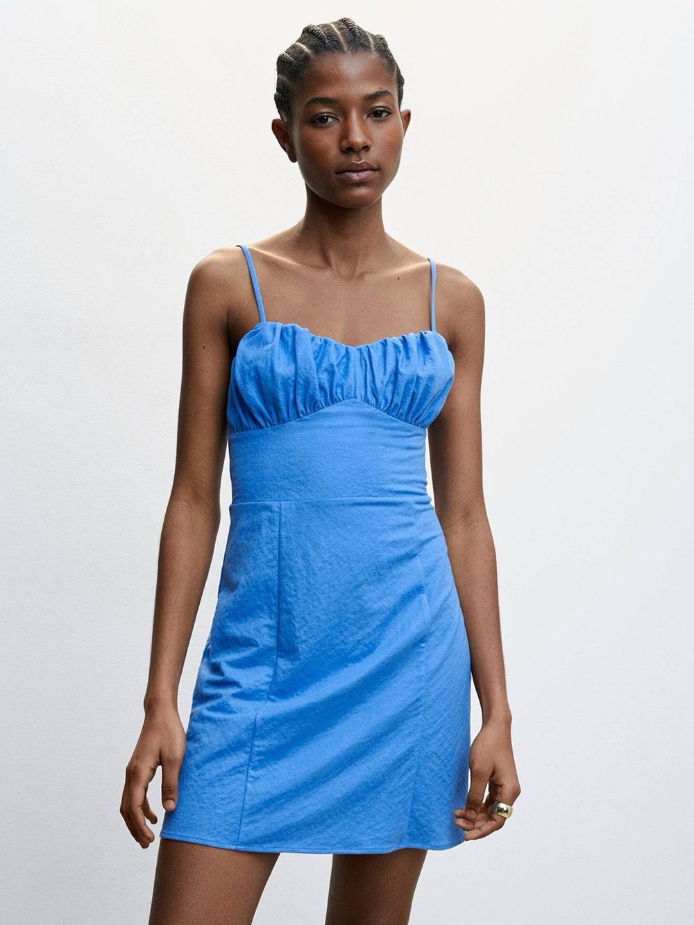 Mango Bright Blue Spaghetti-Strap Mini Dress